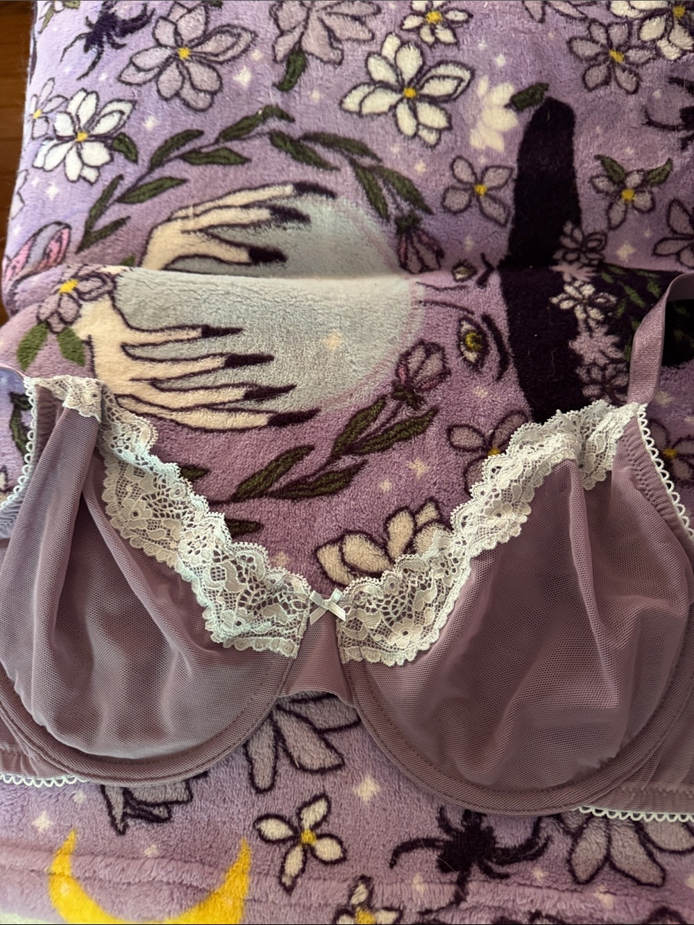 Lavender with blue Lace Trim Underwire Bra - Women Intimates 34D VS Tease brand